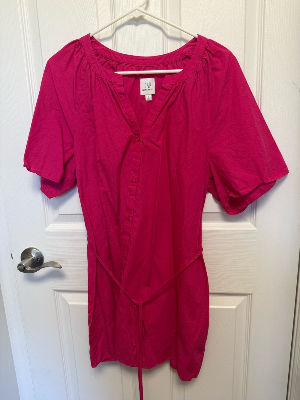 GAP Maternity Bright Fuchsia Button-Up Tunic with Tie Waist